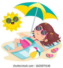 Cartoon Character Sunbathing On The Beach