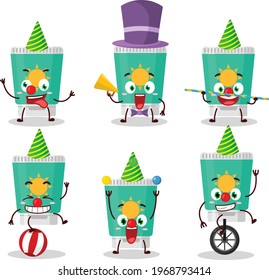 Cartoon character of sunblock with various circus shows