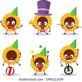 Cartoon character of sunflower with various circus shows. Vector illustration