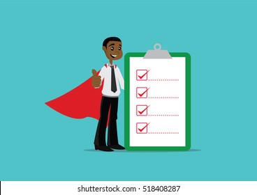 Cartoon character, Super African businessman holding Big checklist., vector eps10