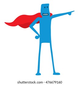 Cartoon character super hero standing with cape