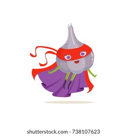 Cartoon character of superhero onion in flying pose