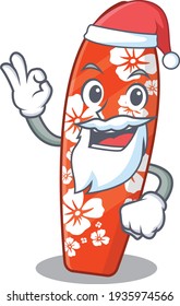 cartoon character of surfboard Santa with cute ok finger. Vector illustration