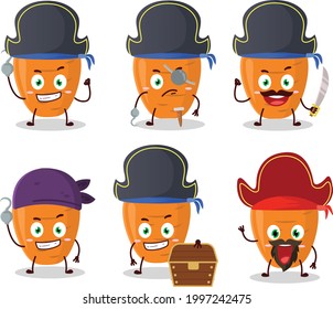 Cartoon character of sweet carrot with various pirates  emoticons. Vector illustration