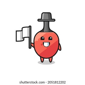 Cartoon character of table tennis racket holding a flag , cute style design for t shirt, sticker, logo element