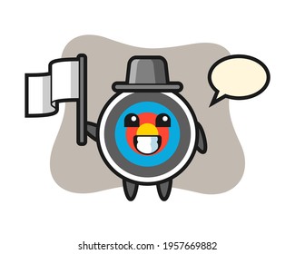 Cartoon character of target archery holding a flag, cute style design for t shirt, sticker, logo element