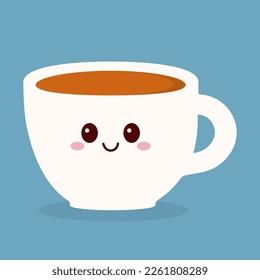 Cartoon character tea cup. Emoji tea