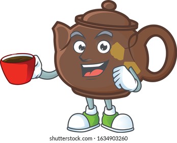 cartoon character of teapot with a cup of coffee