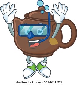 cartoon character of teapot wearing Diving glasses