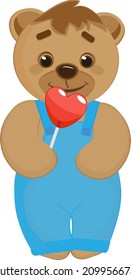Cartoon character Teddy Bear eating heart shaped lollipop