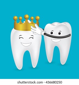 Cartoon character of teeth with crown