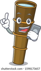 cartoon character of telescope Scroll speaking with phone