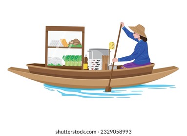 Cartoon character of Thai boat noodle vendor. Vector