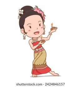 Cartoon character of Thai traditional dancer girl. Phang dance of northern Thailand.