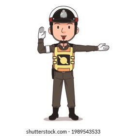 Cartoon character of Thai traffic police officer.