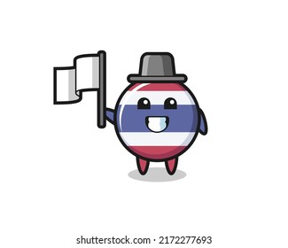 Cartoon character of thailand flag badge holding a flag , cute style design for t shirt, sticker, logo element