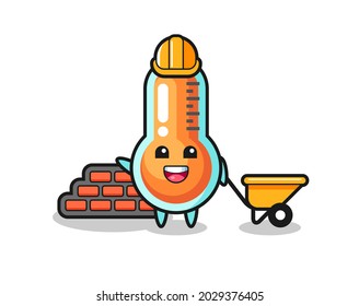 Cartoon character of thermometer as a builder