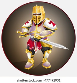 Cartoon - character , thick Templar in golden armor