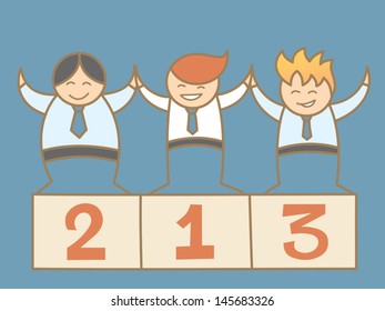 cartoon character of three business men winning together