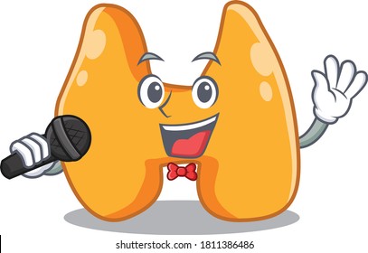 cartoon character of thyroid sing a song with a microphone