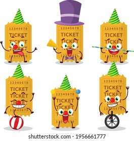 Cartoon character of ticket with various circus shows