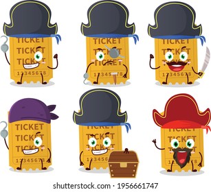 Cartoon character of ticket with various pirates emoticons