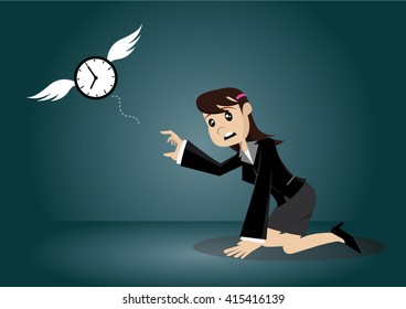 Cartoon character, Time flying away from Business woman., vector eps10