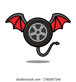 cartoon character of tire with devil wings