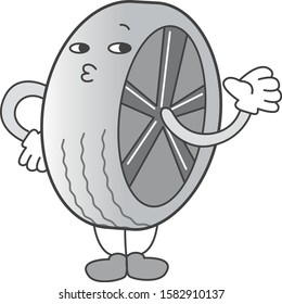Cartoon character of tire with face