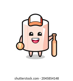 Cartoon character of tissue roll as a baseball player , cute design