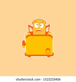 Cartoon character toast and toaster  vector illustration. flat style concept.