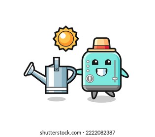 Cartoon character of toaster holding watering can , cute design