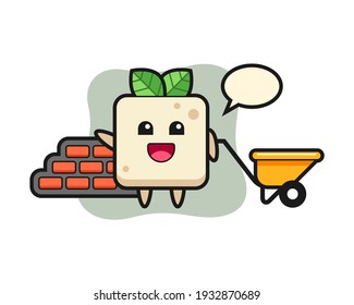 Cartoon character of tofu as a builder