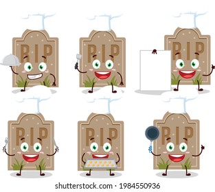 Cartoon character of tombstone with various chef emoticons