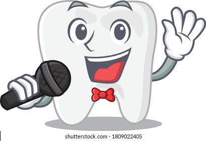 cartoon character of tooth sing a song with a microphone