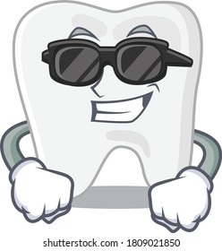 cartoon character tooth wearing classy black glasses