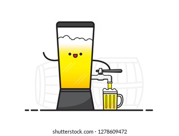 The cartoon character of tower beer is inviting to drink. Vector eps10. 