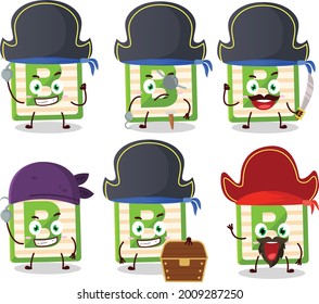 Cartoon Charakter des Spielzeugblocks B mit verschiedenen Piraten Emoticons. Vektorgrafik