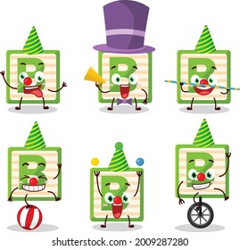 Cartoon character of toy block B with various circus shows. Vector illustration