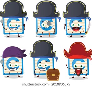 Cartoon character of toy block C with various pirates  emoticons. Vector illustration