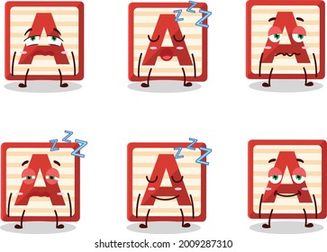 Cartoon character of toy block A with sleepy expression. Vector illustration