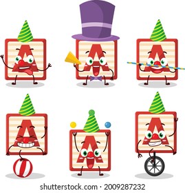 Cartoon character of toy block A with various circus shows. Vector illustration