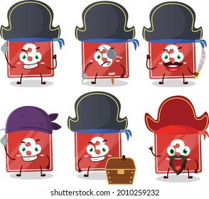 El personaje de dibujos animados de los juguetes bloquea tres con varios emoticonos piratas. Ilustración del vector