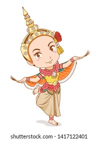 Cartoon character of traditional Thai dancer in Kinnari dress.