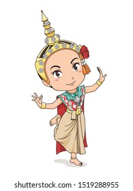 Cartoon character of traditional Thai dancer girl.