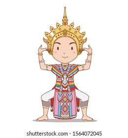 Cartoon character of traditional Thai dancer in Southern Thailand. Manorah dance.