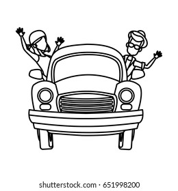 cartoon character travelers tourists couple ready to their road trip vector illustration