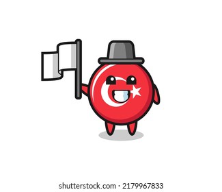 Cartoon character of turkey flag badge holding a flag , cute style design for t shirt, sticker, logo element