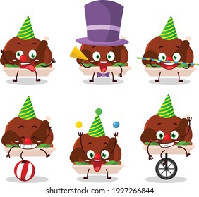 Cartoon character of turkey meat with various circus shows. Vector illustration