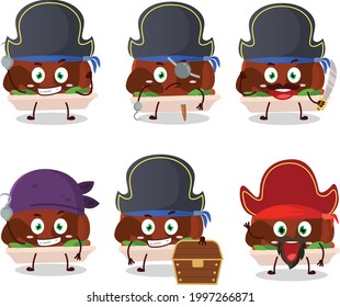 Cartoon character of turkey meat with various pirates  emoticons. Vector illustration